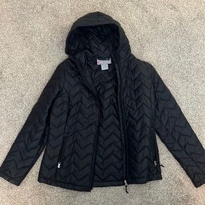 Lightweight black rain jacket with hood